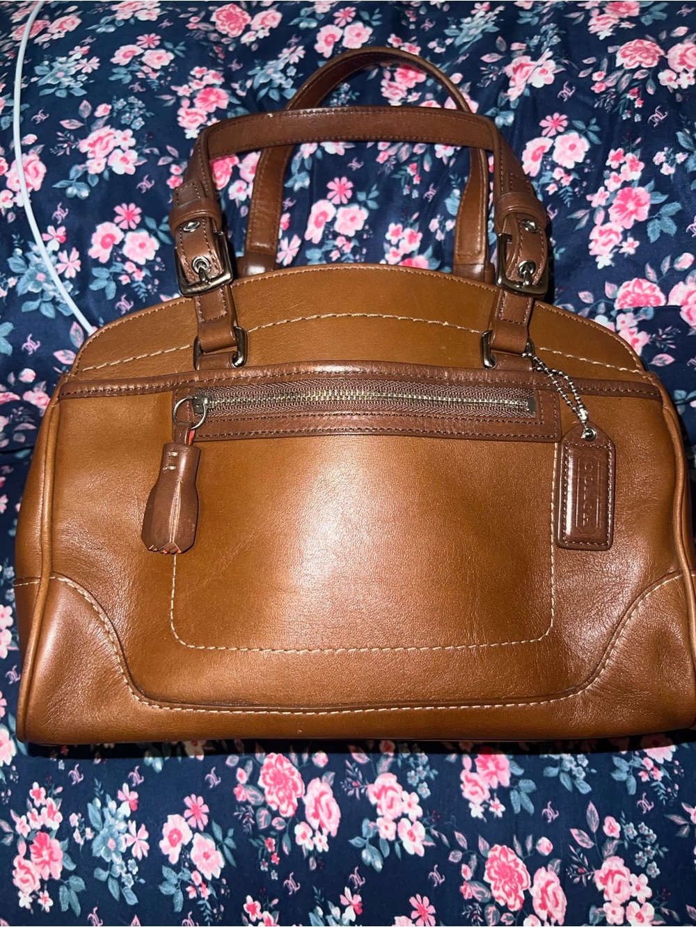 Vintage Coach Hamilton cognac brown glovetanned leather satchel No7465
